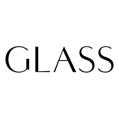GLASS text in bold black serif font on white background