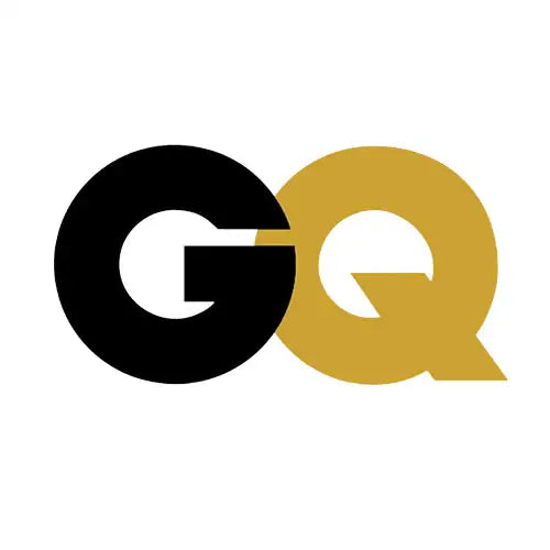 GQ magazine logo with black G and gold Q on white background